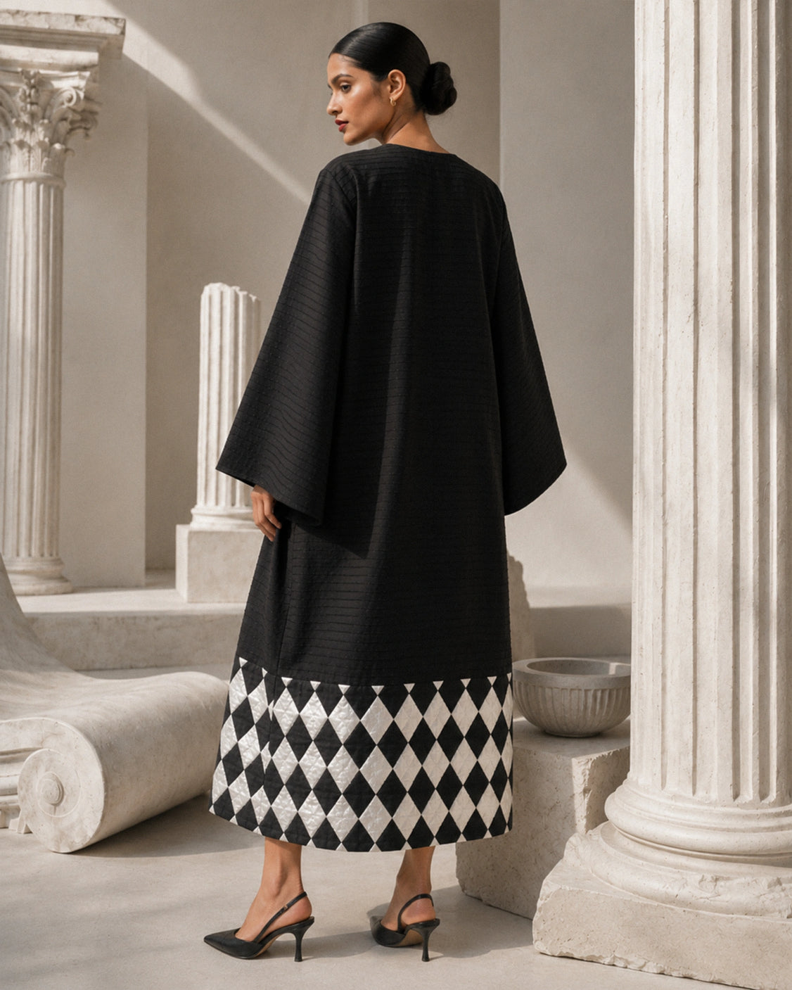 Charcoal Black Embroidery & Silver Printed Cotton Dress