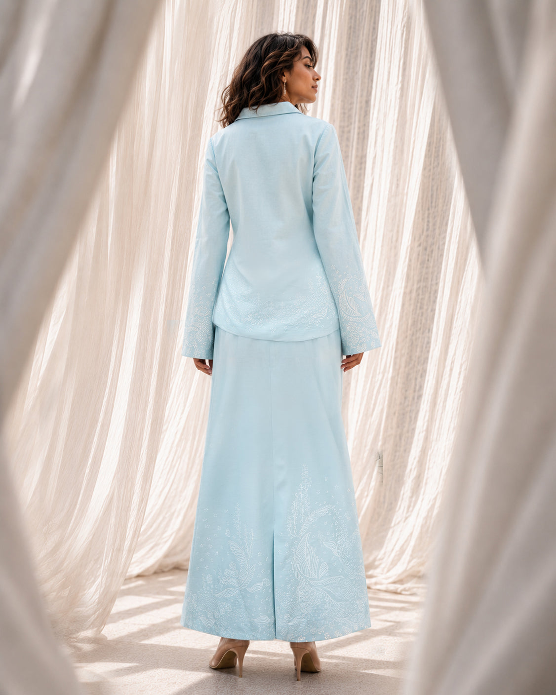 Blue Hour Powder Blue Chanderi Silk Set