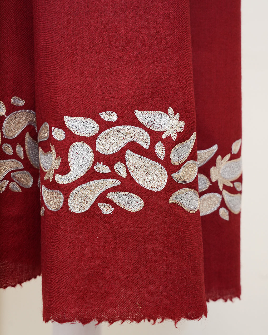 Maroon Embroidered Fine Wool Scarf