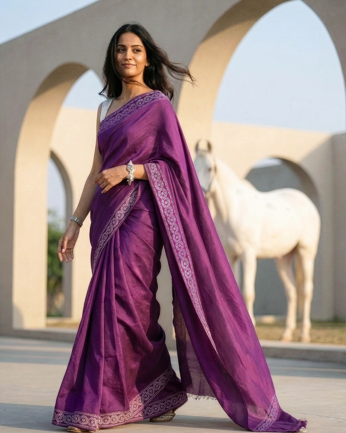 Dark Plum Real Silver Saree in Silk