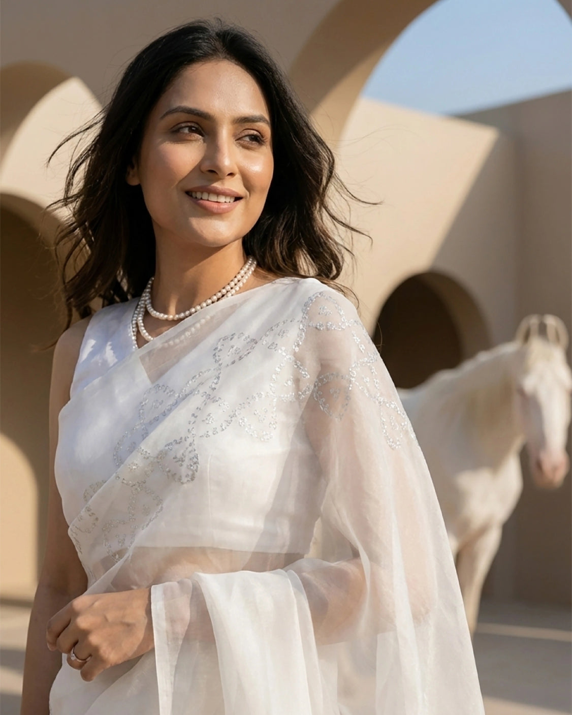 Pearl Organza Real Silver Saree