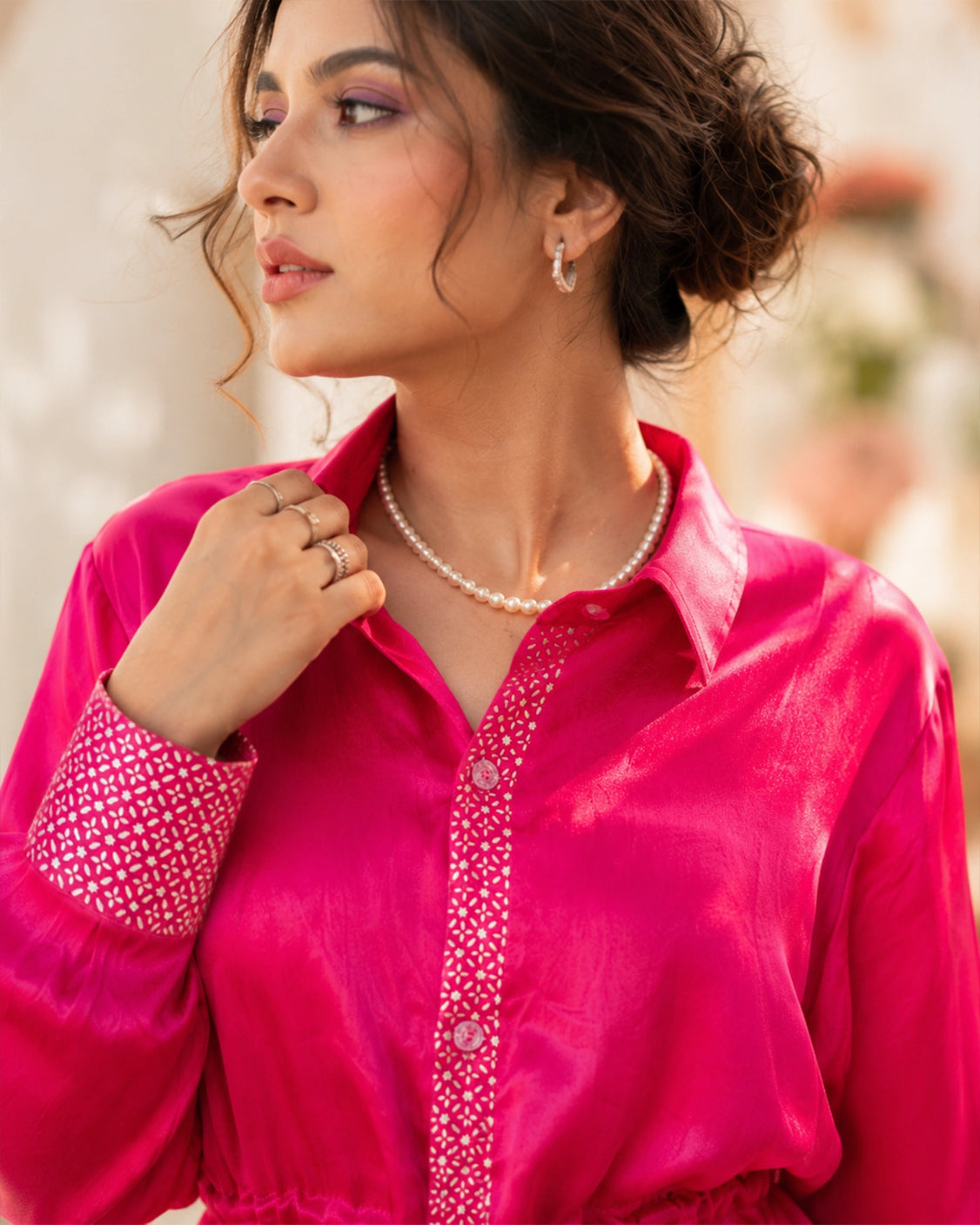 Berry Real Silver DrawString Waist Mashru Shirt