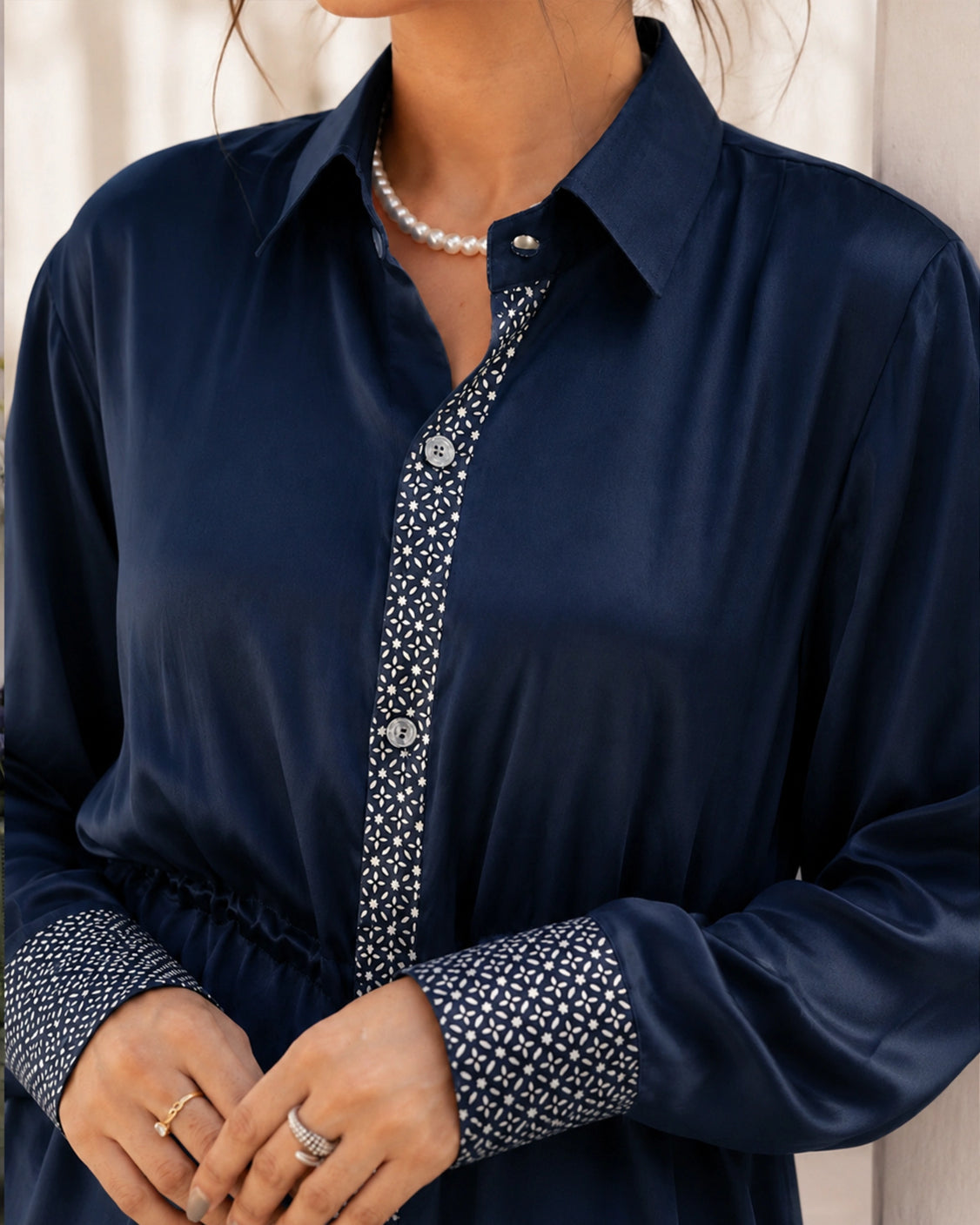Deep Sea Real Silver Drawstring Waist Mashru Shirt