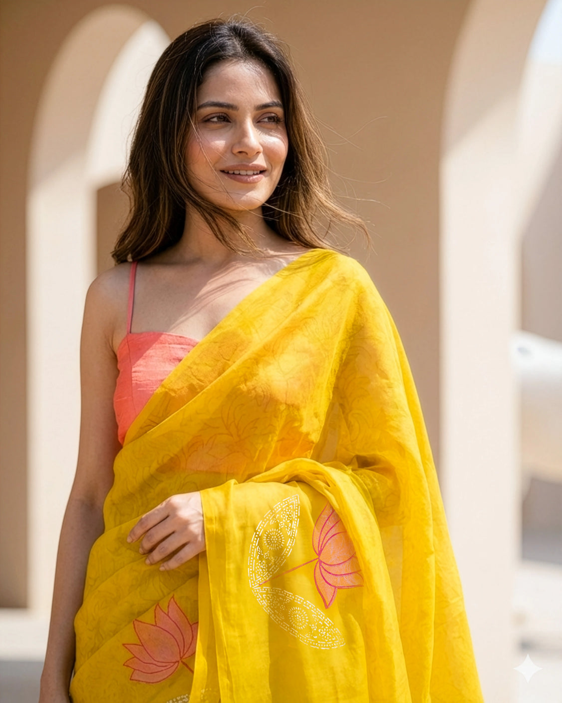 Honey Lotus Real Silver Organza Saree