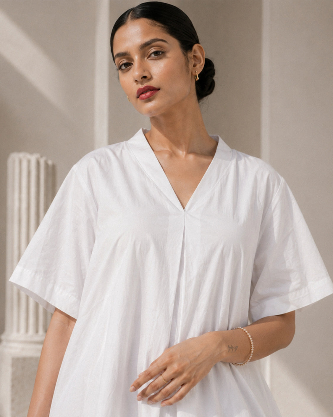 Ivory Pomegranate Hem Handpainted Cotton Dress