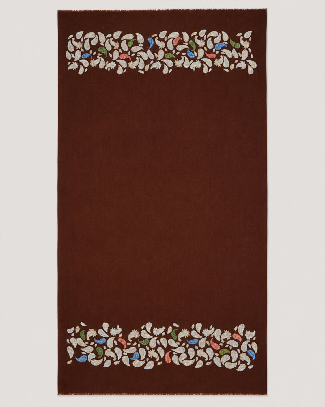 Dark Brown Pure Pashmina Embroidered and Handpainted Scarf