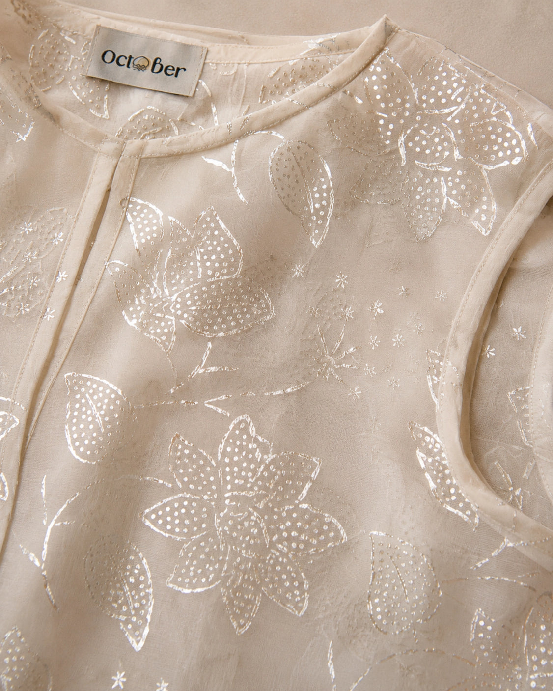 Ivory Real Silver Printed Organza Vest