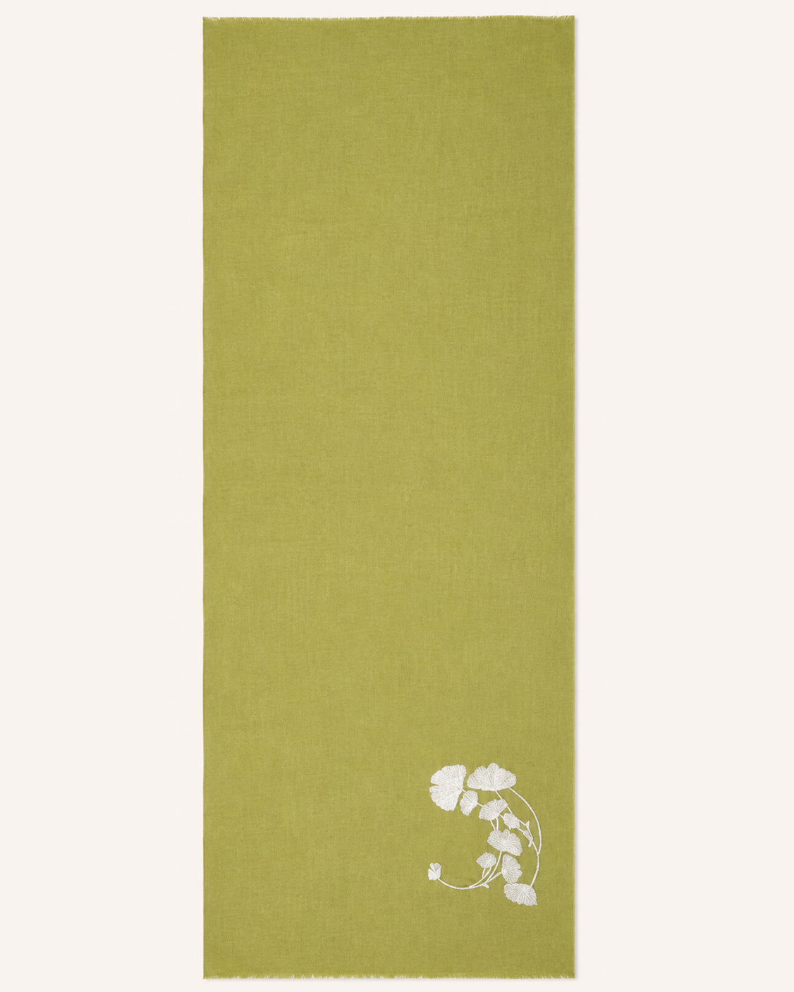 Sea Weed Sage Green Fine Wool Embroidered Scarf
