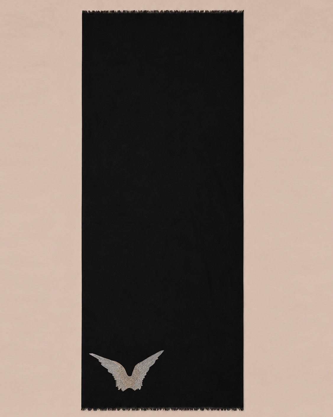Black Wings Embroidered Fine Wool Scarf