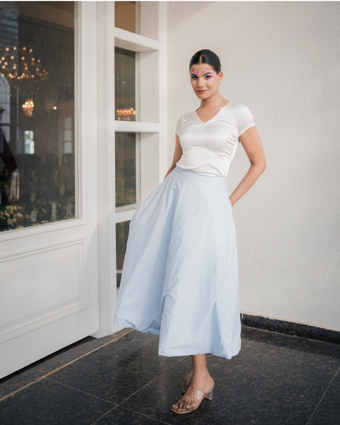 Multicolored Cloud Handpainted Reversible Cotton Skirt