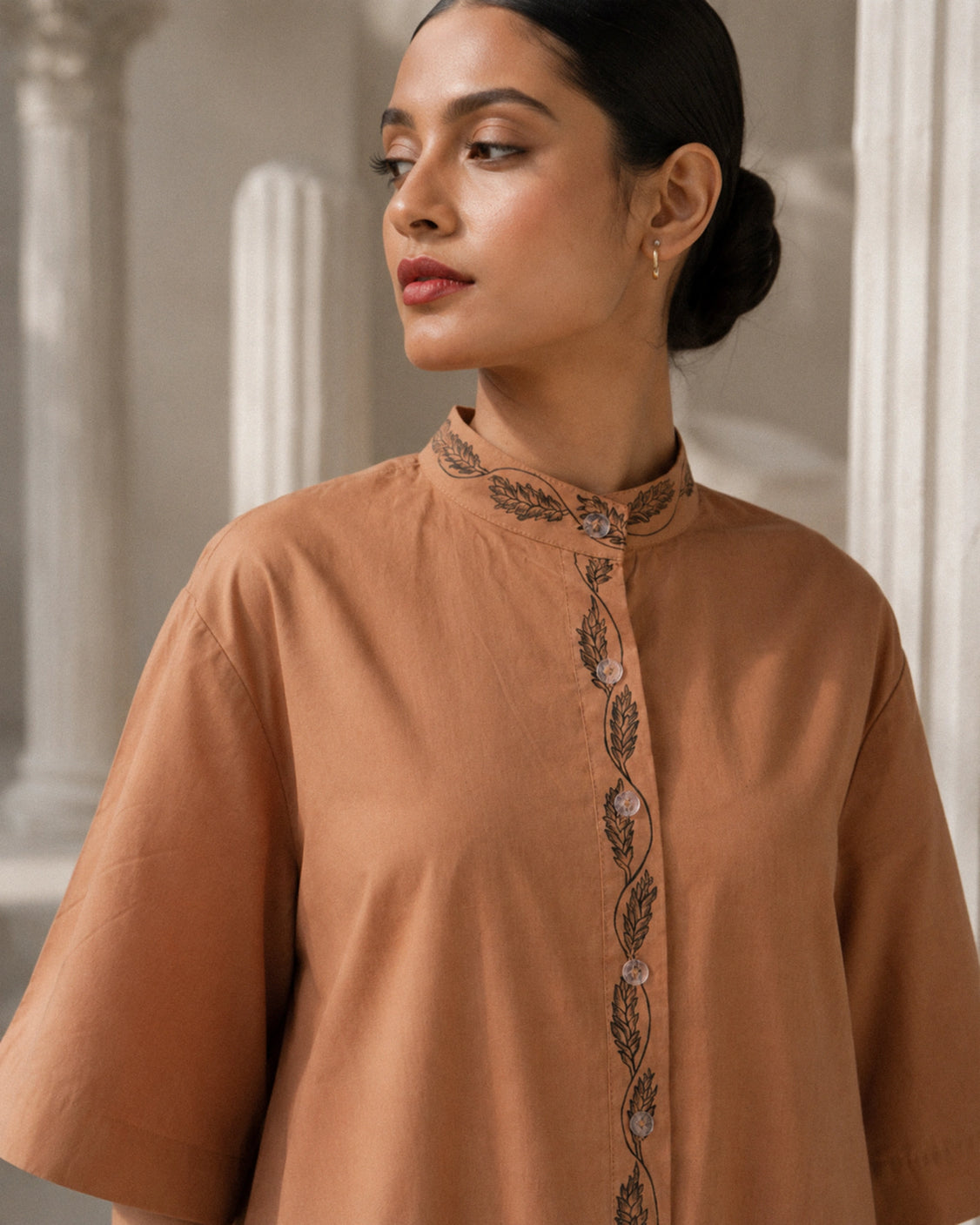 Coffee Caramel Handpainted Straight Cotton Dress