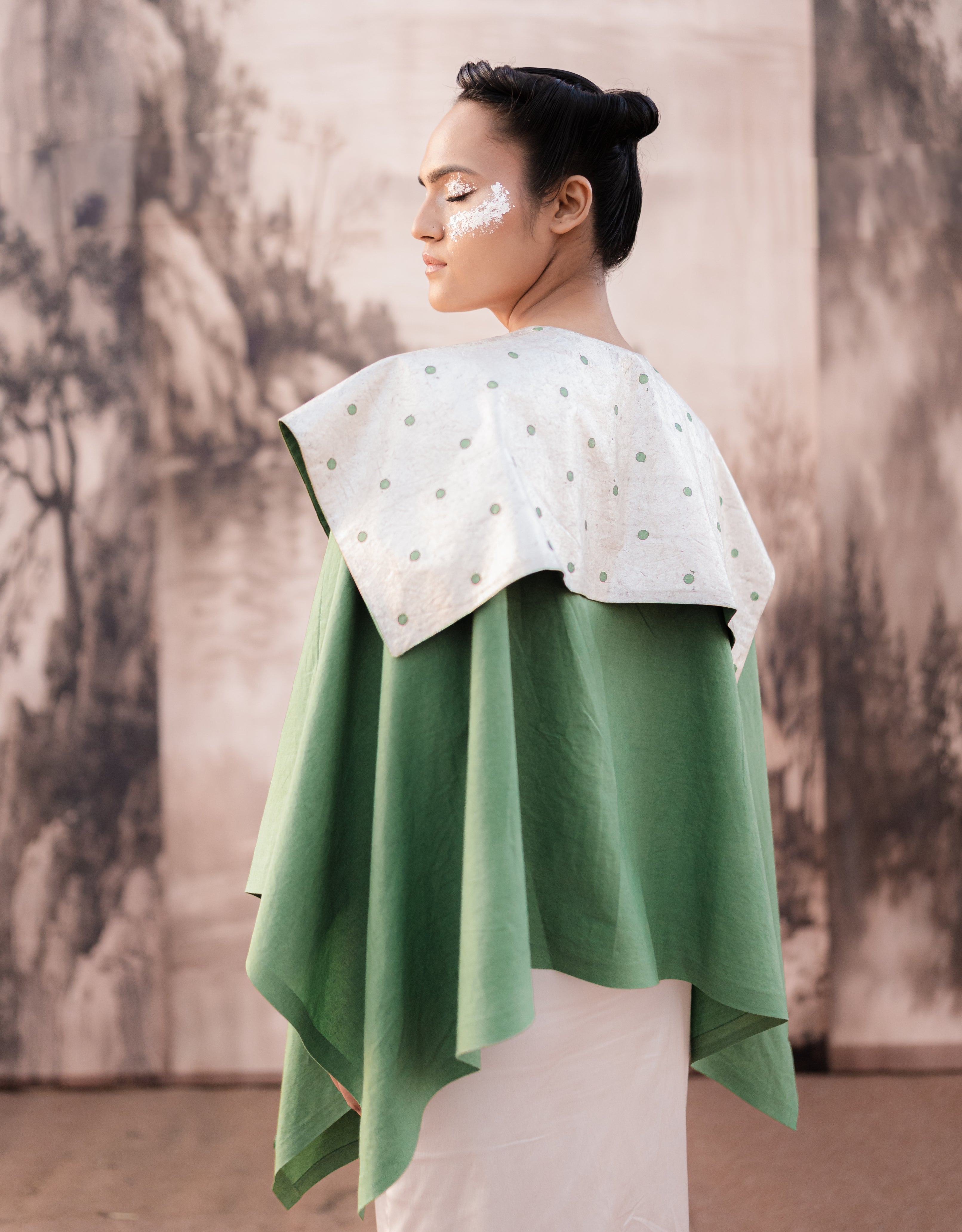 Fern Silver Printed Asymmetrical Cape