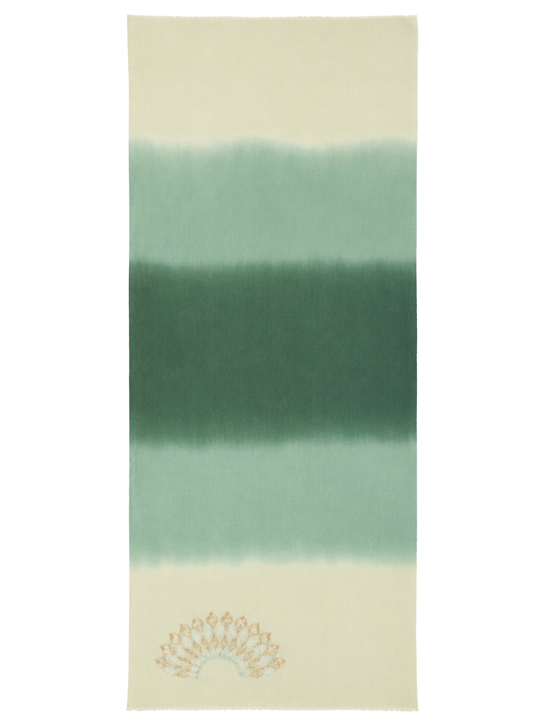 Green Ombre Fine Wool Geometrical Pattern Embroidered Scarf