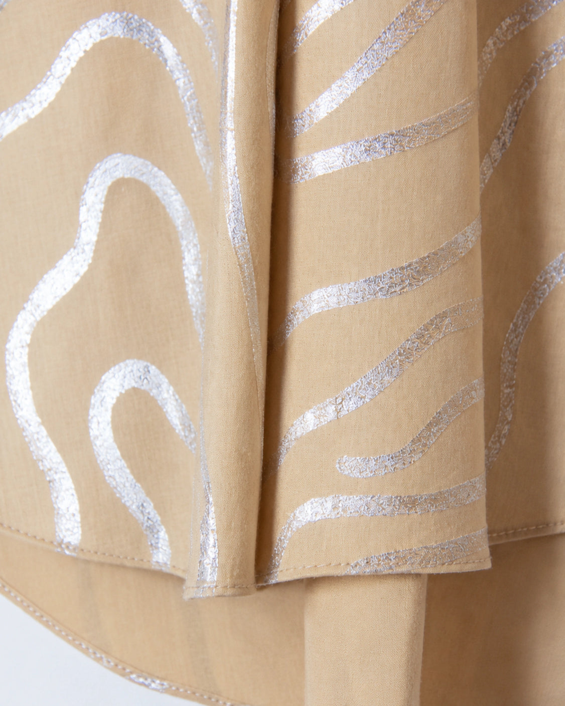 Beige Abstract Wave Silver Printed Cotton Shirt