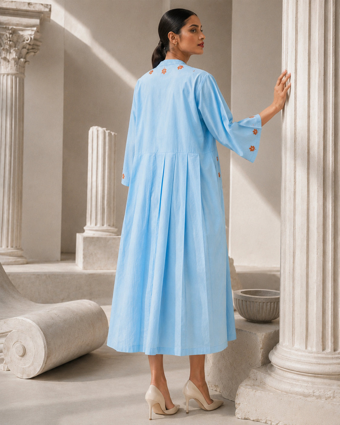 Cloud Chinar Handpainted Calf-Length Cotton Dress
