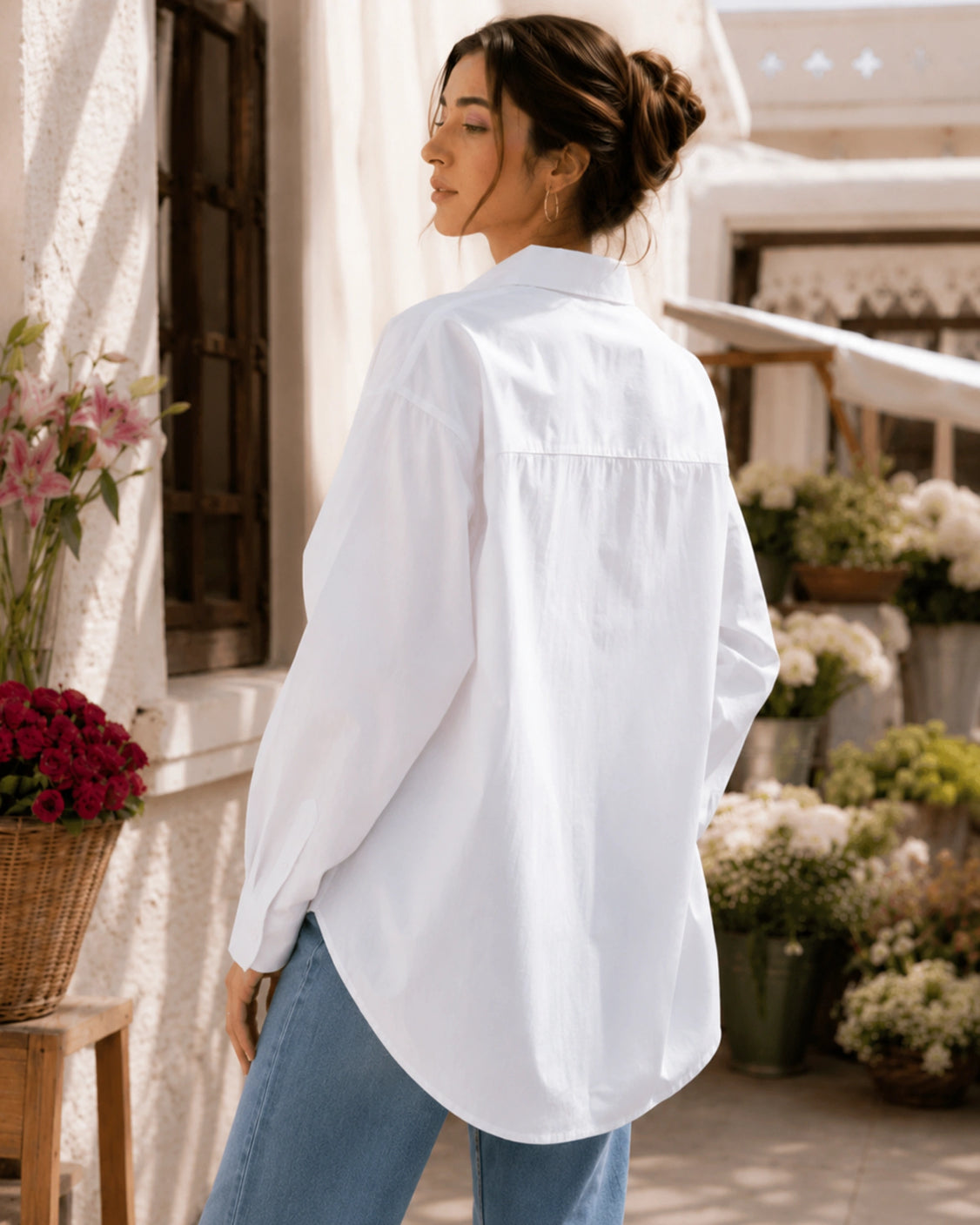 Cloud White Heart Pocket Handpainted Oversized Shirt