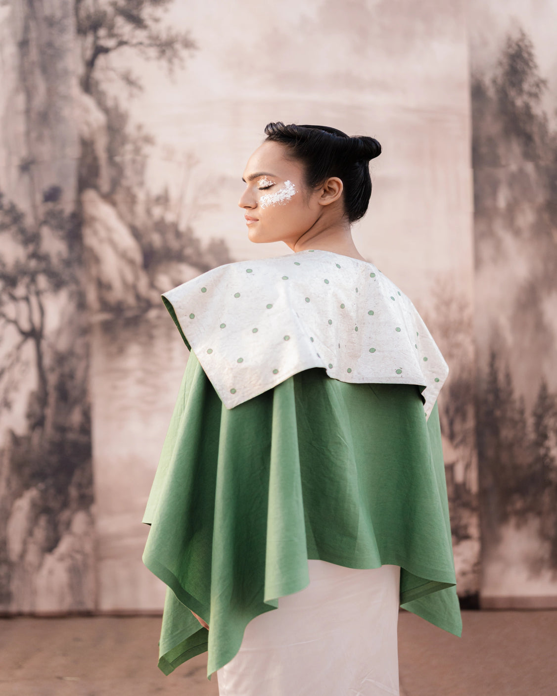 Fern Silver Printed Asymmetrical Cape