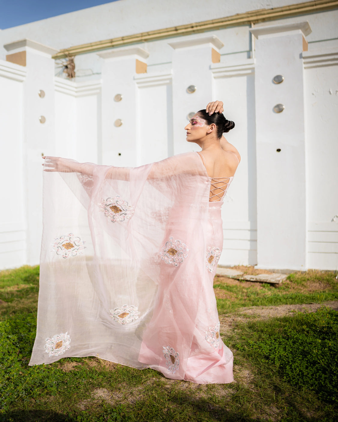 Restored Sozni Pure Organza Saree