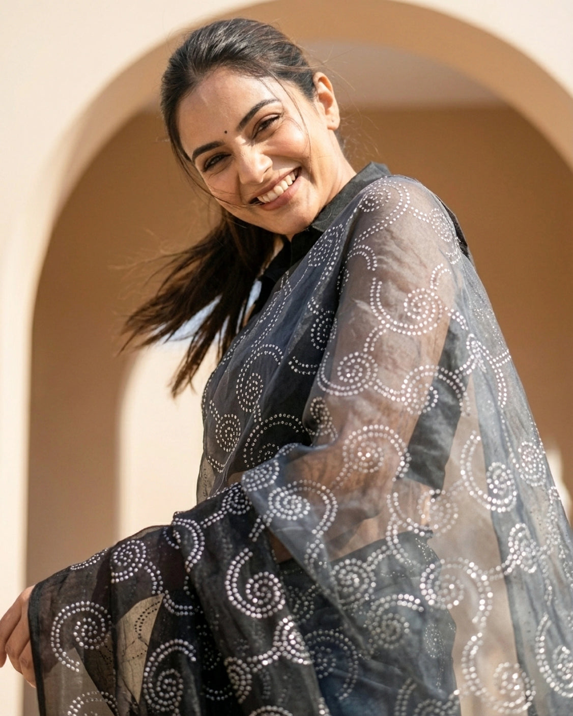 Smoke Clouds Real Silver Organza Saree