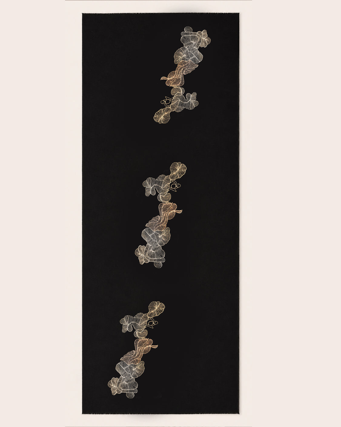 Puff Tilla Black Embroidered Fine Wool Scarf