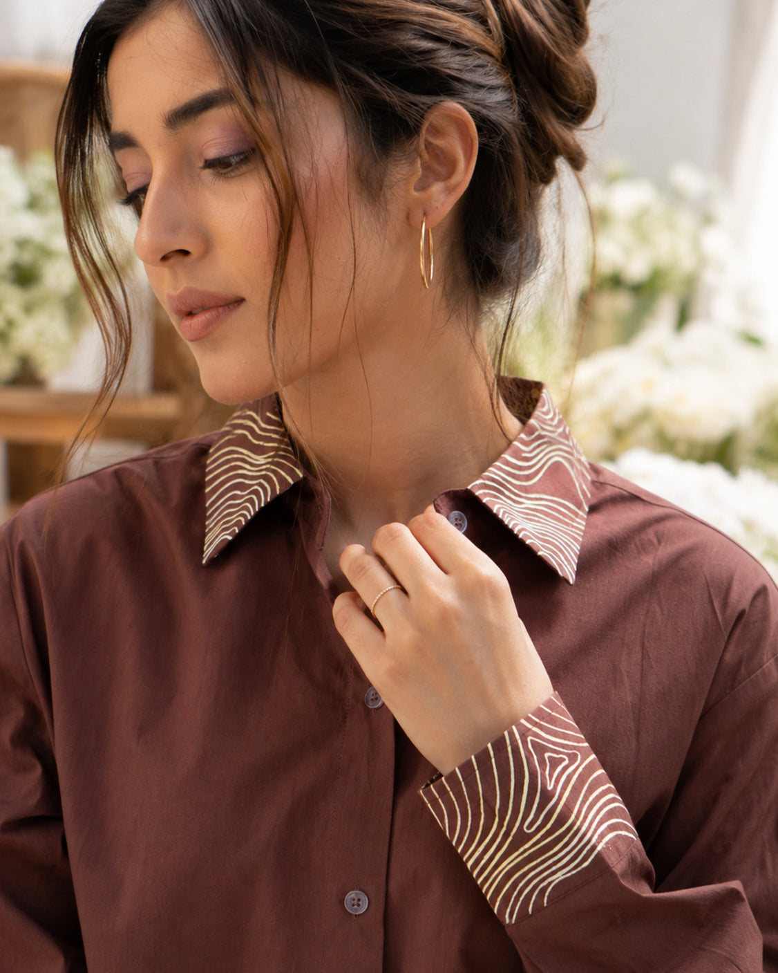 Mocha Wave Handpainted Oversized Cotton Shirt
