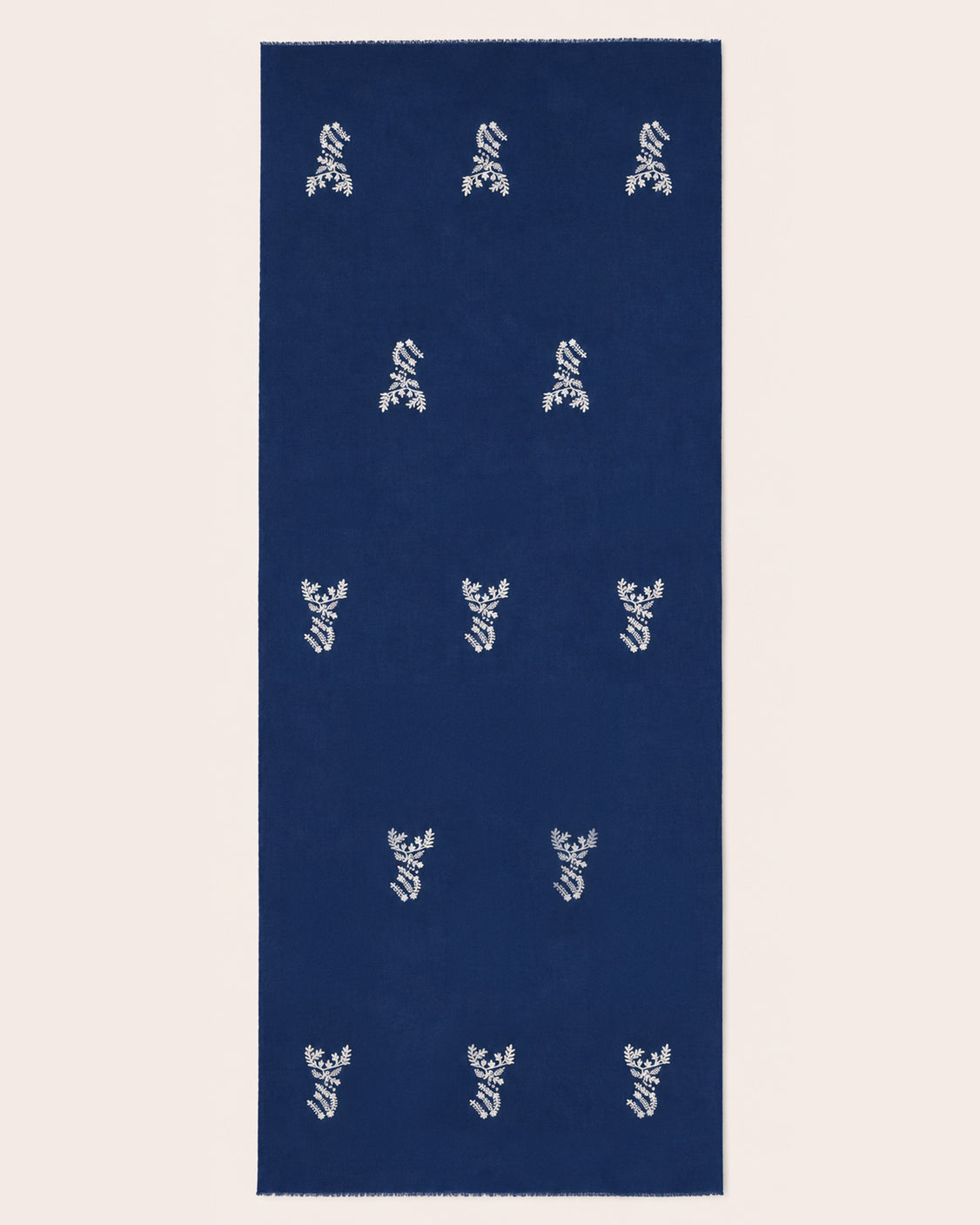 Deer-Head  in thread Embroidered Navy Blue Fine Wool Scarf