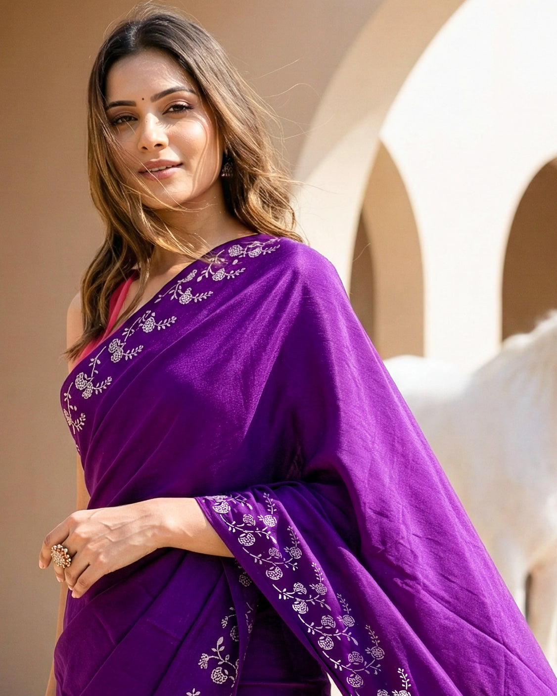 Pomegranate Ombre Real Silver Organic Crepe