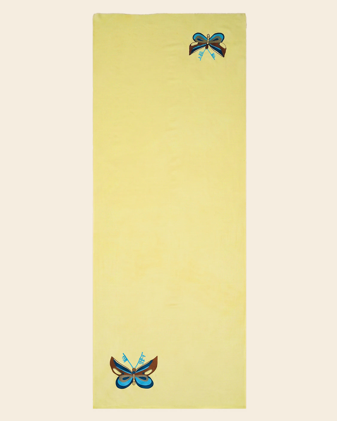 Lemon Fine Wool Embroidered Scarf - Sabar, Sukoon, Butterflies
