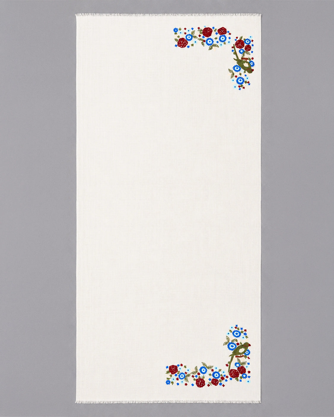 Off White Pure Pashmina Embroidered Scarf - Panchtantra Parrots