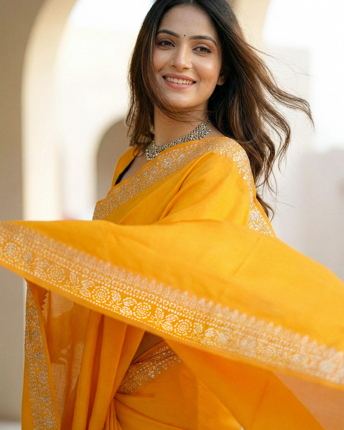 Gold Rush Real Silver Saree in Organic Crepe