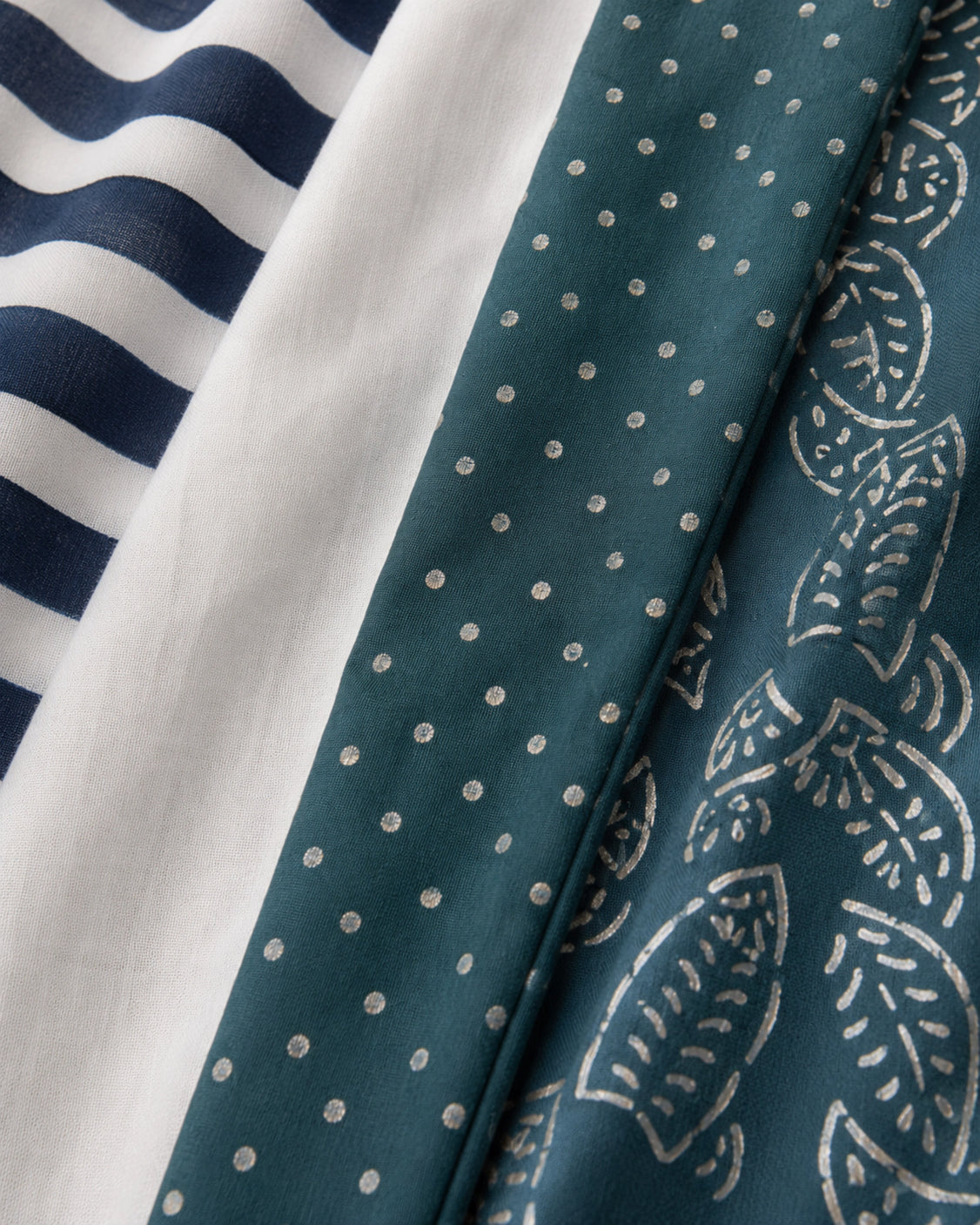 Reversible Blue Handpainted & Silver Printed Cotton Skirt