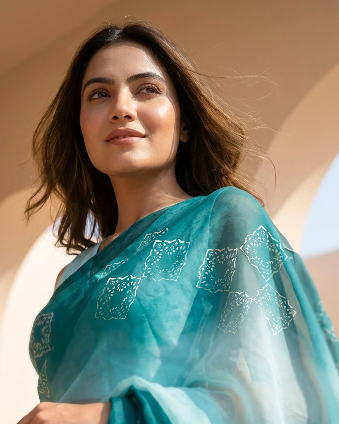 Turquoise Real Silver Organza Saree