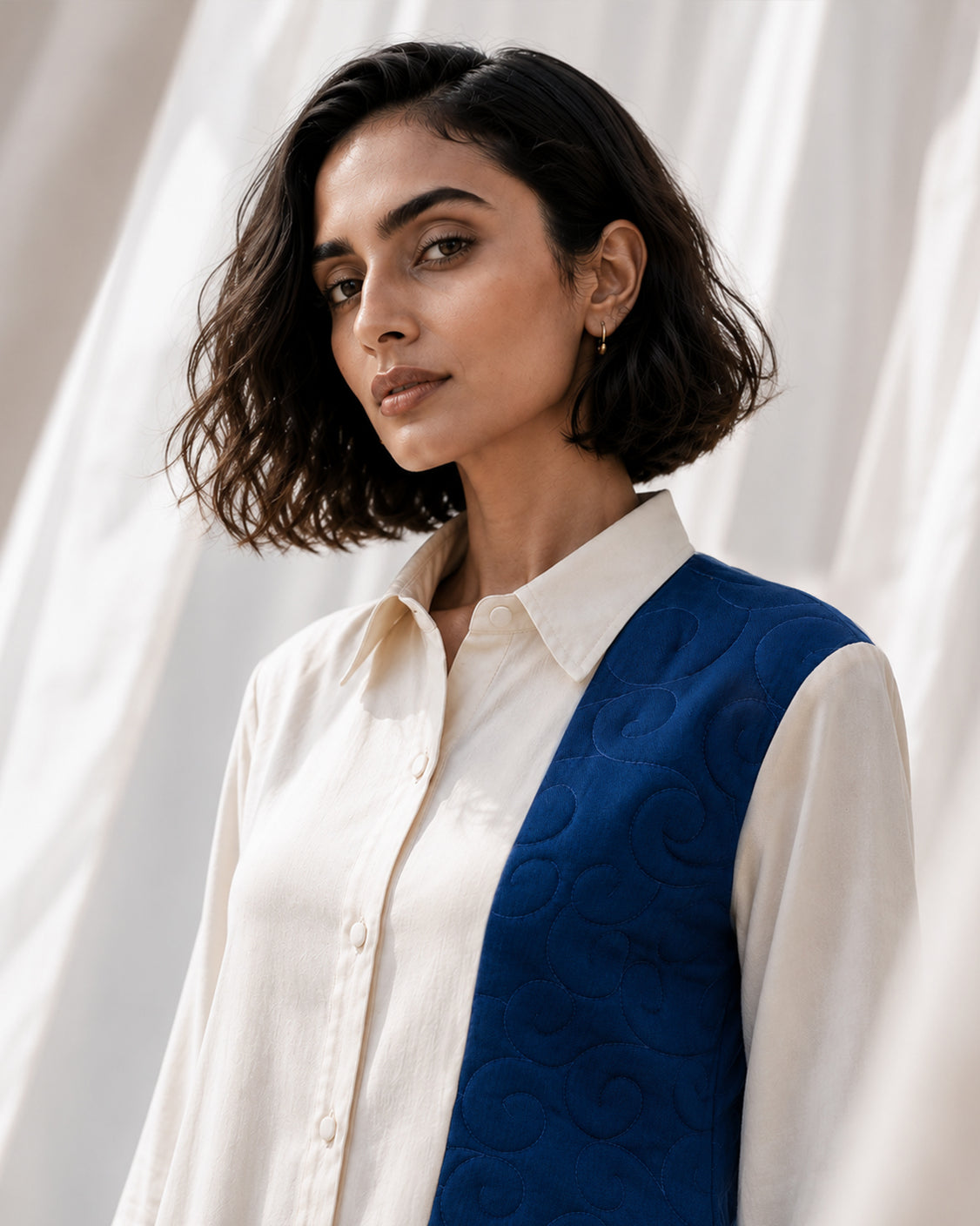 The Blue Path — Ivory & Deep Blue Pashmina Dress