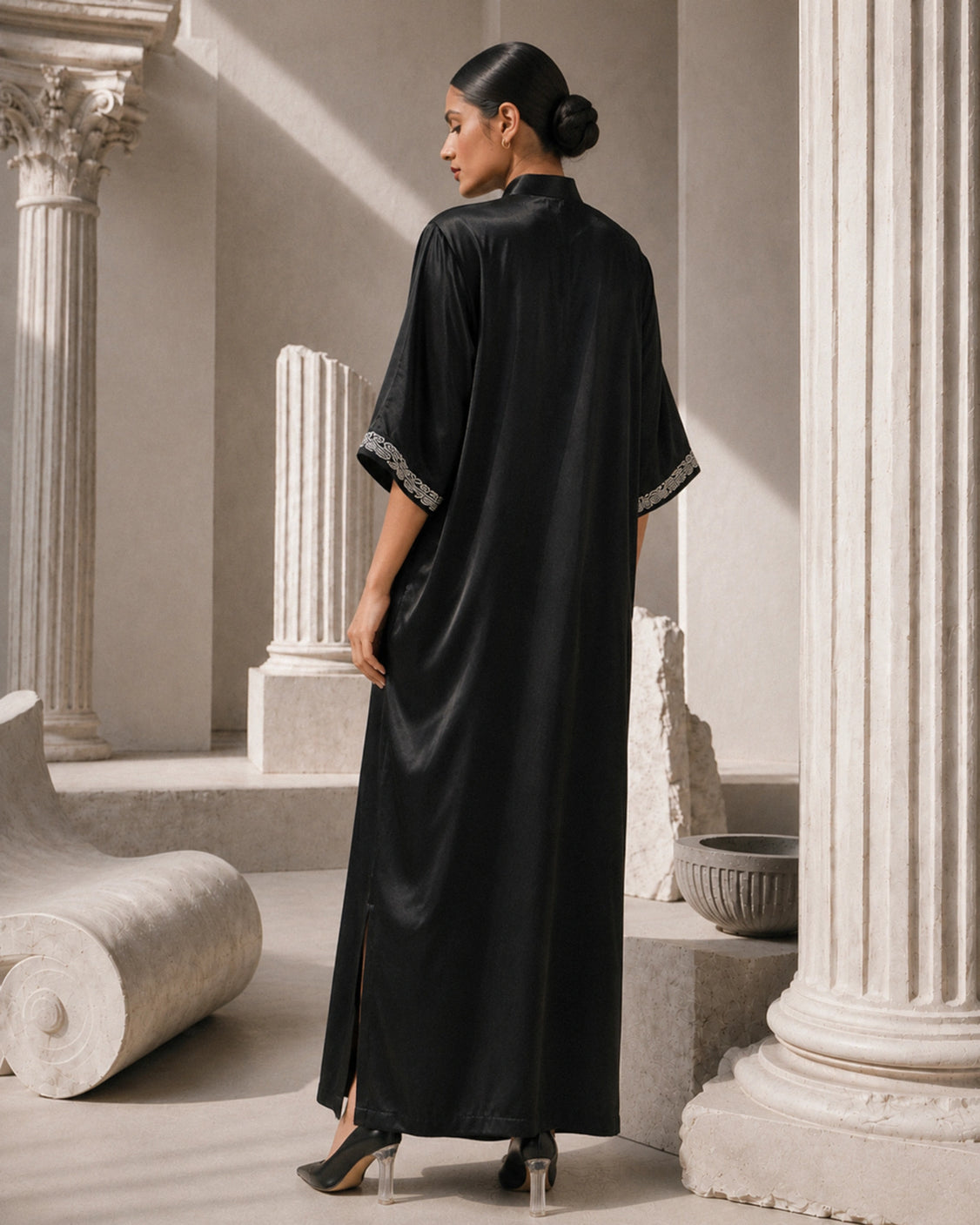 Midnight Real Silver Mashru Straight Dress