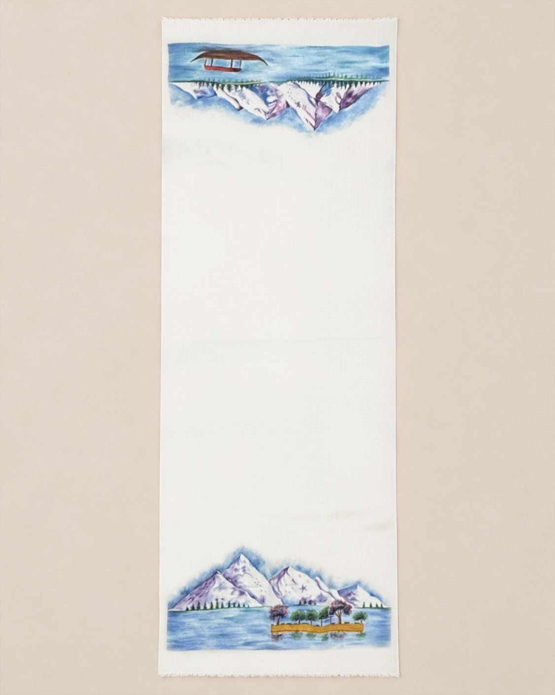 Kashmir White Handpainted Fine Wool Scarf