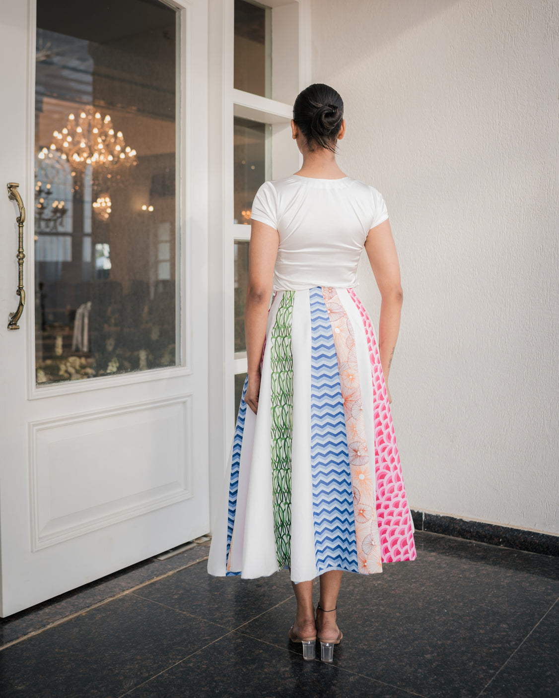 Multicolored Cloud Handpainted Reversible Cotton Skirt