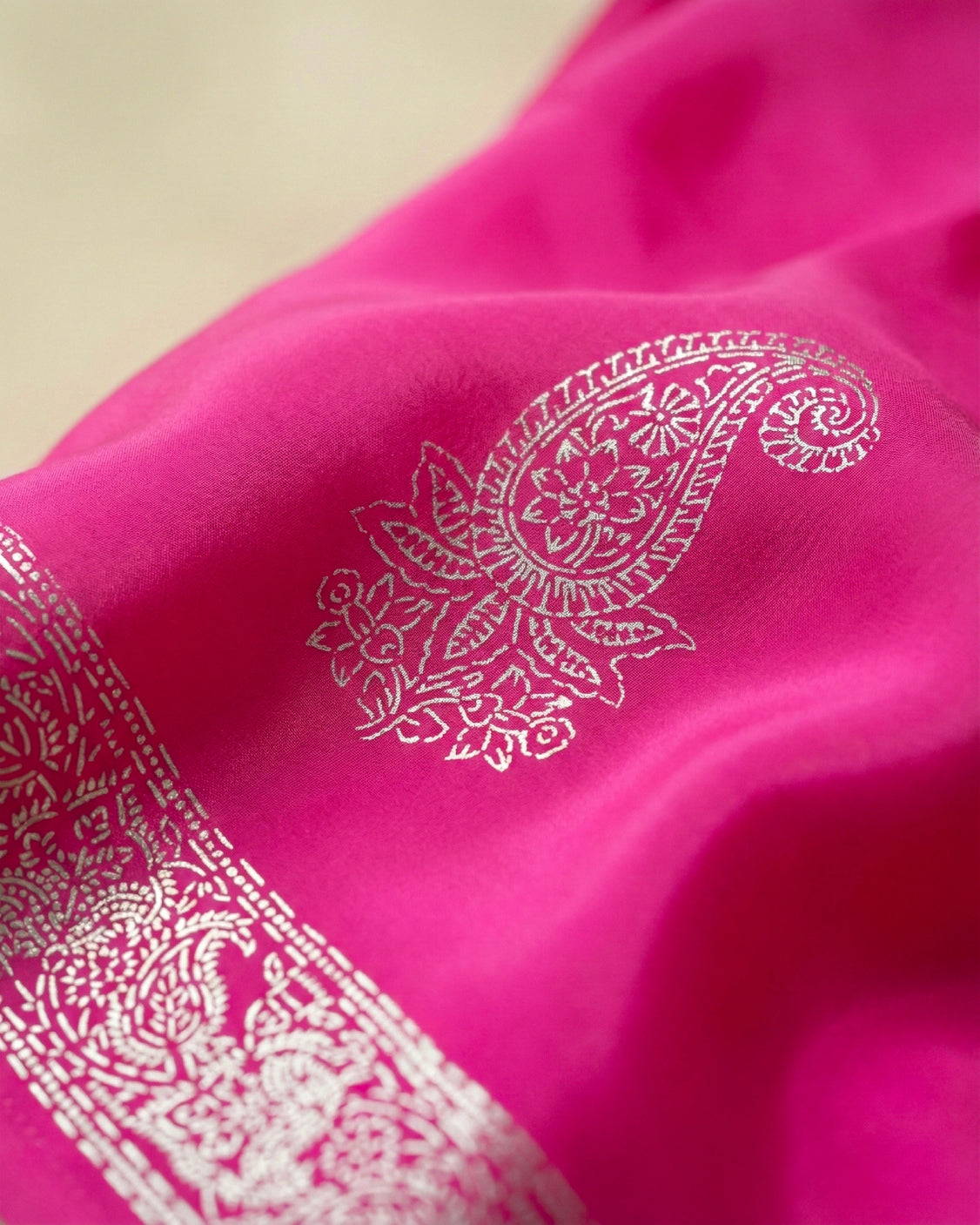 Rose Real Silver in Organic Crepe Saree