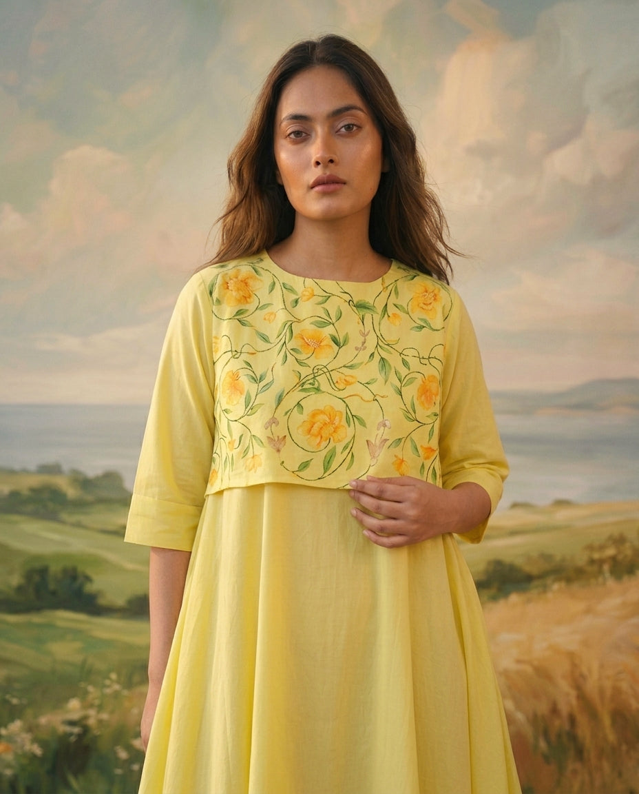 Summer Handpainted Asymmetric Cotton Dress