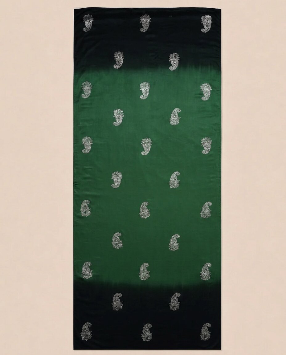 Green Ombre Real Silver Printed Mashru Dupatta