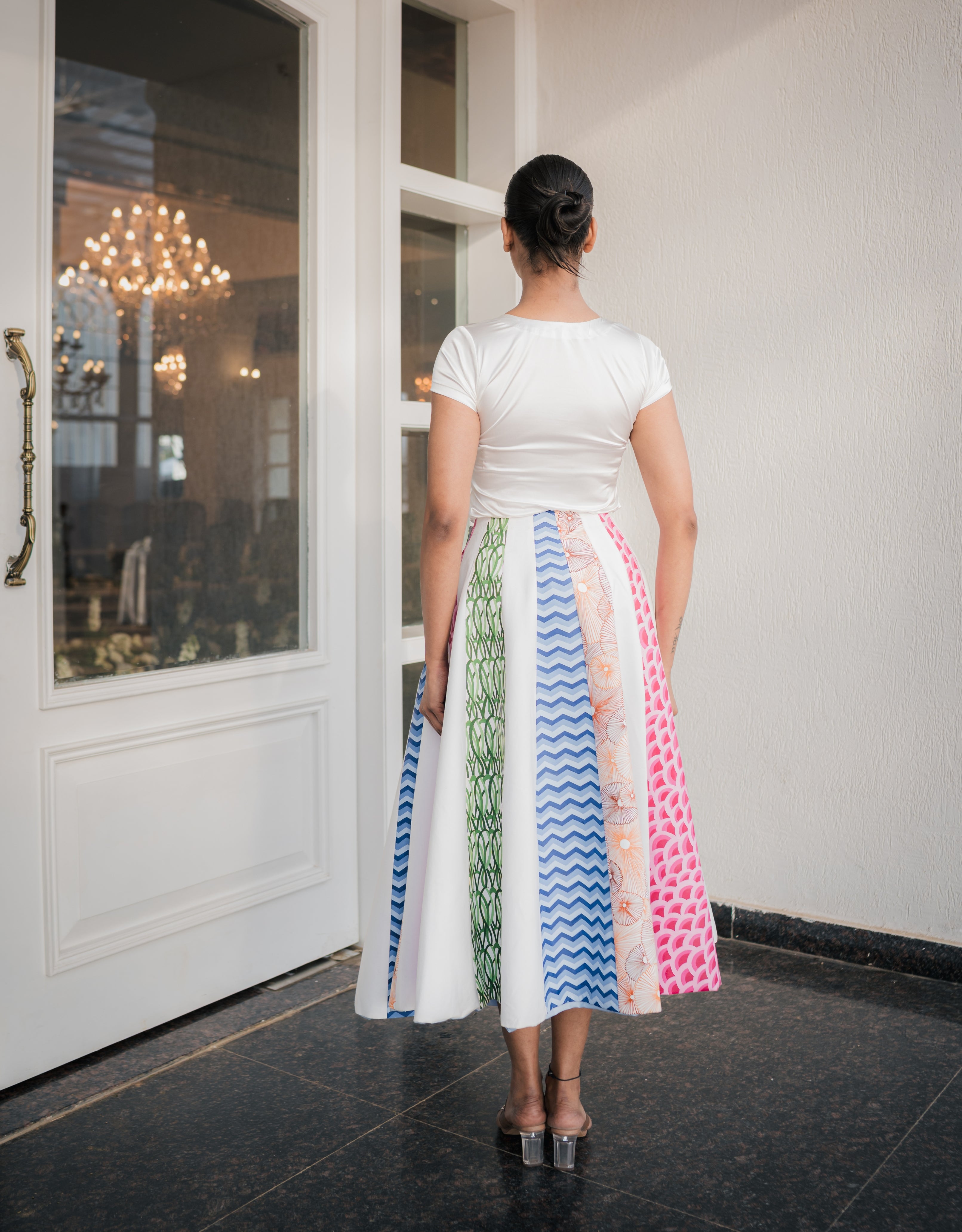 Multicolored Cloud Handpainted Reversible Cotton Skirt