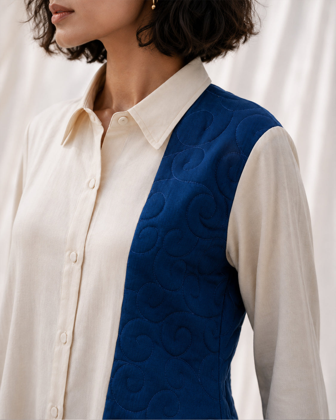 The Blue Path — Ivory & Deep Blue Pashmina Dress