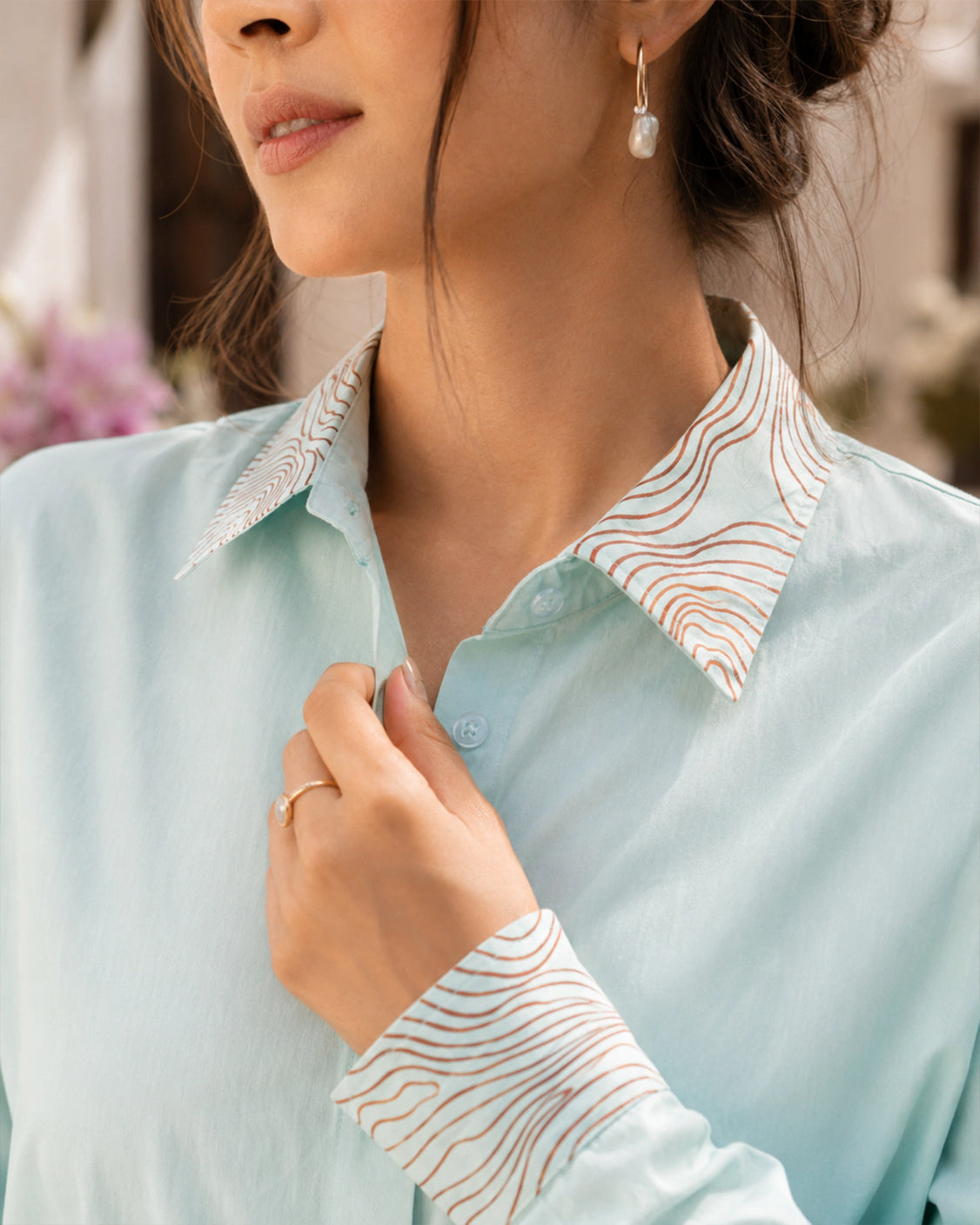 Mint Drift Handpainted Oversized Cotton Shirt