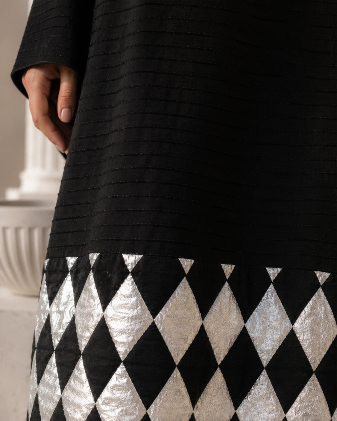 Charcoal Black Embroidery & Silver Printed Cotton Dress