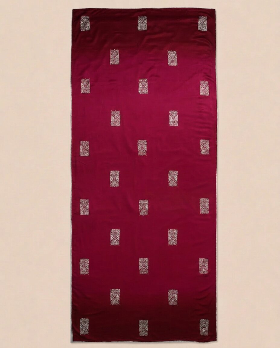 Maroon Ombre Real Silver Printed Mashru Dupatta
