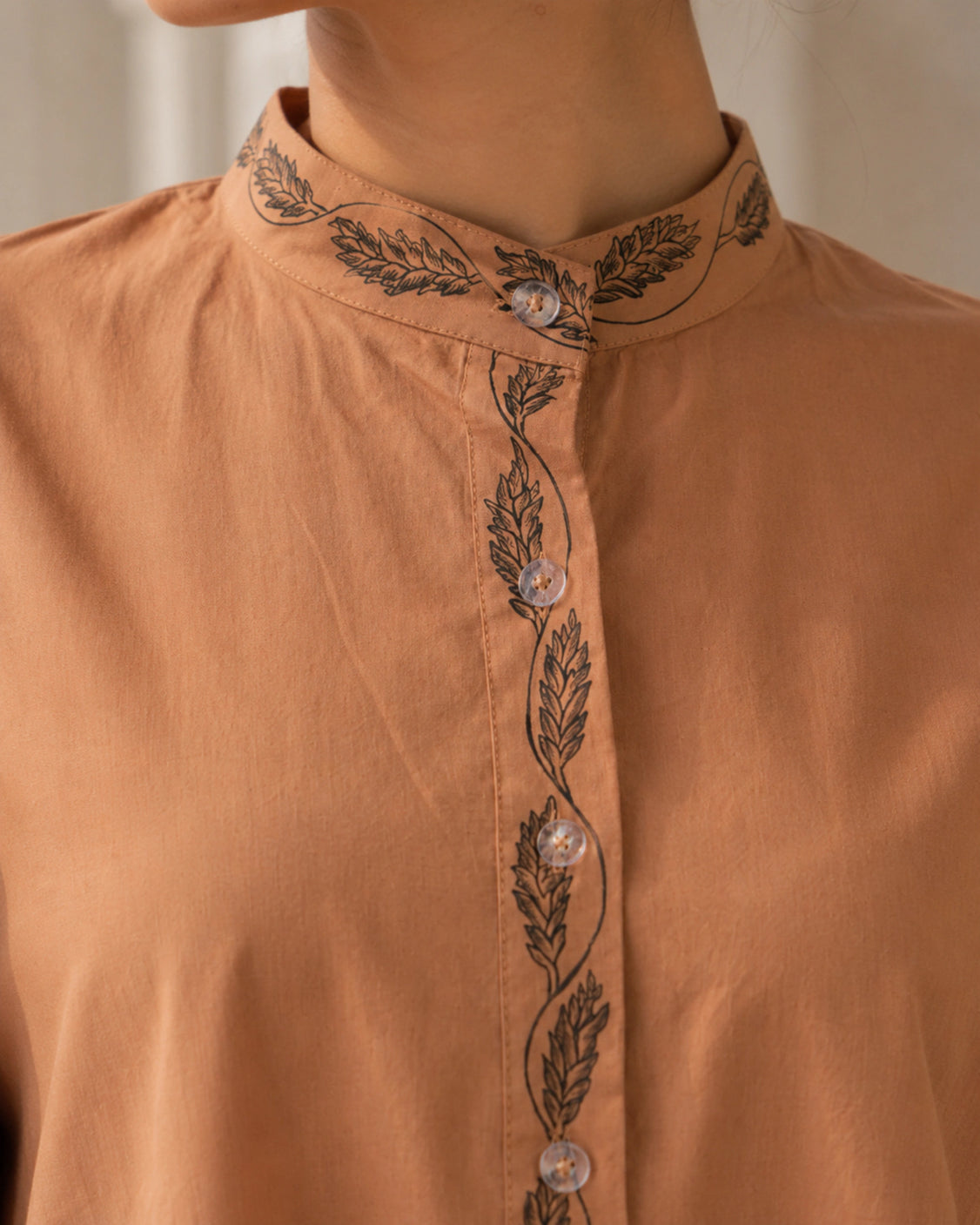 Coffee Caramel Handpainted Straight Cotton Dress