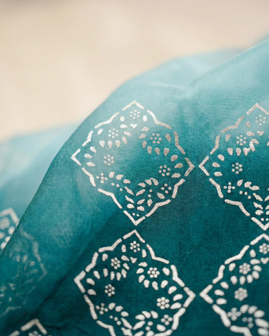 Turquoise Real Silver Organza Saree