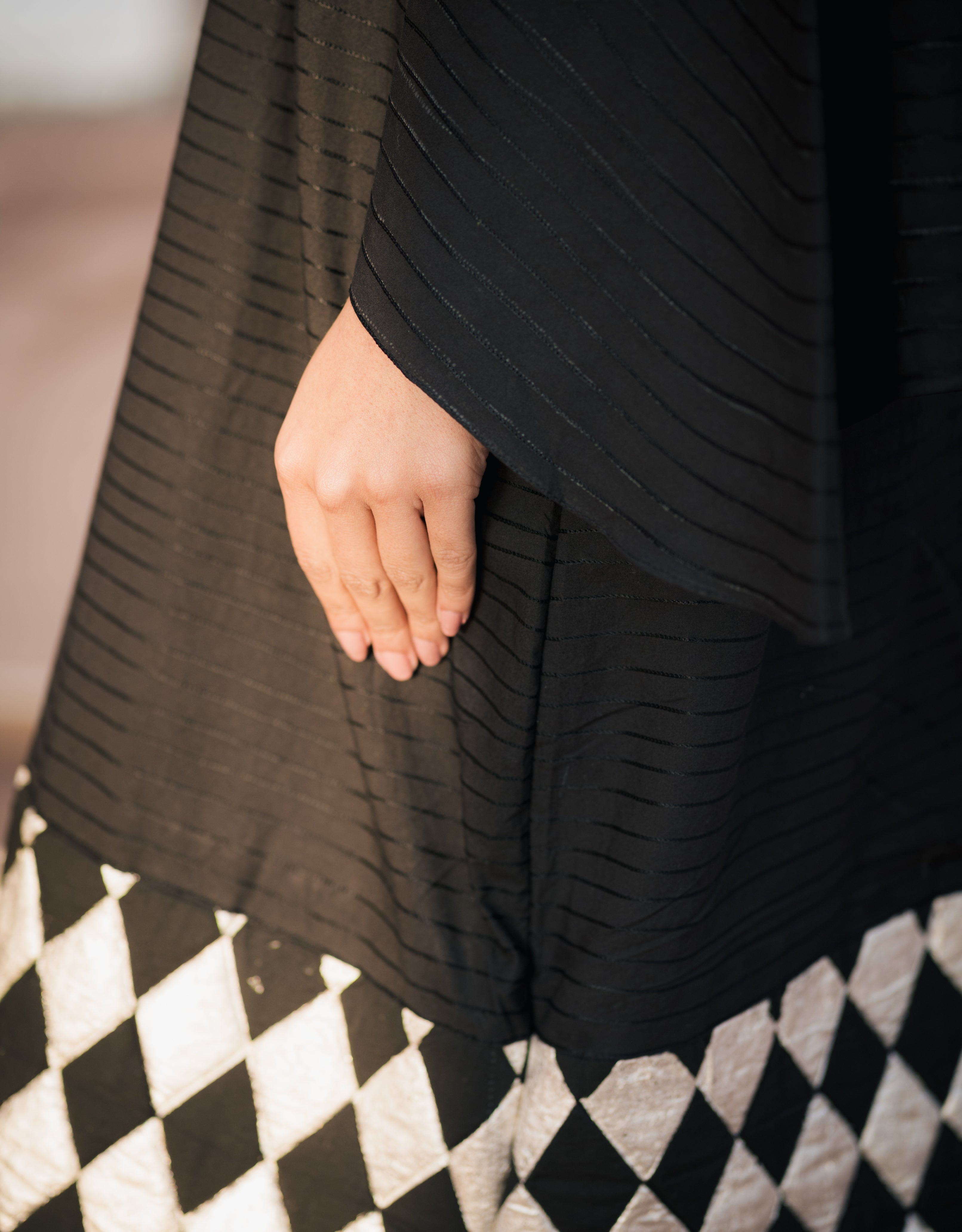Charcoal Black Embroidery & Silver Printed Cotton Dress