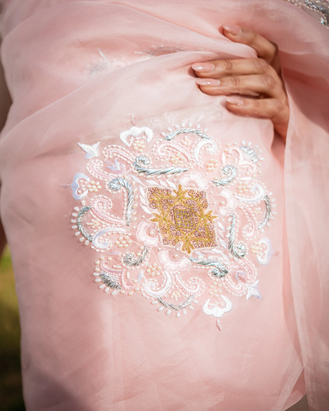 Restored Sozni Pure Organza Saree