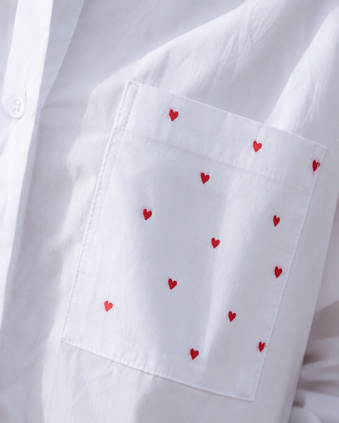 Cloud White Heart Pocket Handpainted Oversized Shirt