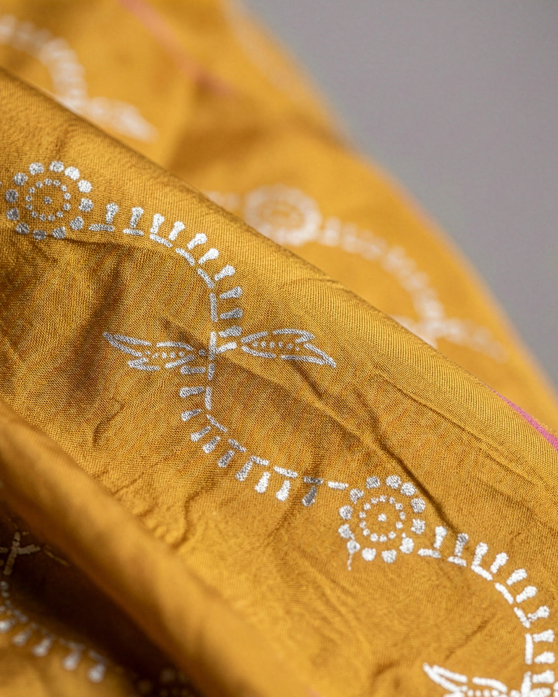 Honey Fuchsia Real Silver Block Print Silk Saree